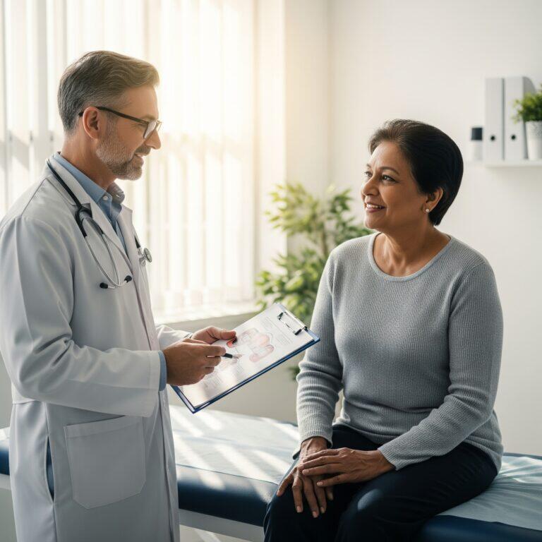 Physician talking to a patient in clinic embolix