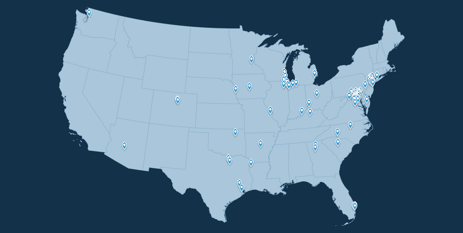 Map of Embolix partner locations across the United States